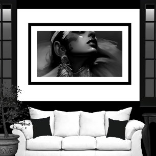 Affiche Belle femme indienne noir blanc Monochrome 2