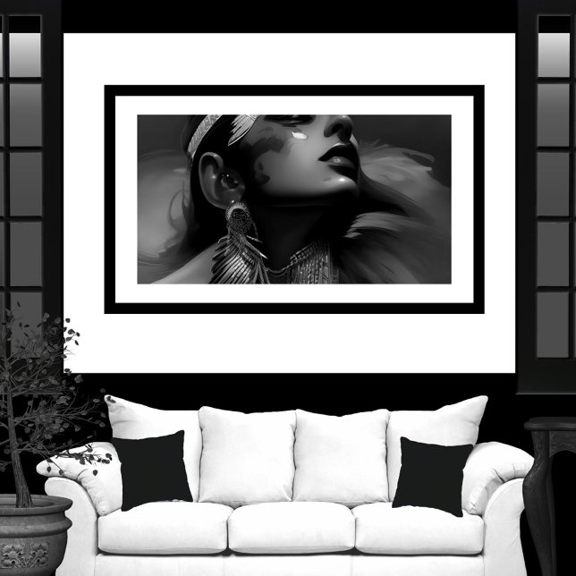 Affiche Belle femme indienne noir blanc Monochrome 2 (Créateur téléchargé)