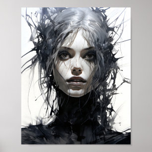 Affiche Belle Femme Noire Et Blanc Fée D'Horreur