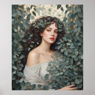 Affiche Belle Femme parmi les Feuilles eucalyptus