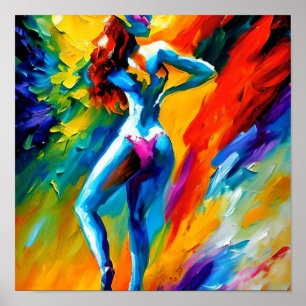 Affiche Belle Femme Se Baigner Sous La Cascade Abstraite