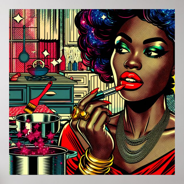 Affiche Belle Femme Se Mettant du Rouge à Lèvres (Devant)