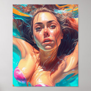 Affiche Belle Femme sous l'eau AI Art