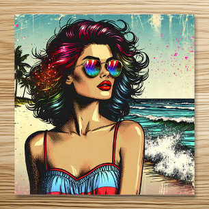 Affiche Belle femme sur la plage Comic Book Pop Art