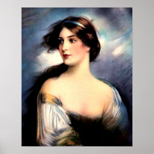 Affiche belle femme victorienne soufflée par le vent