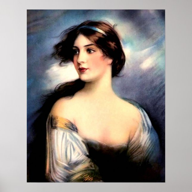 Affiche belle femme victorienne soufflée par le vent (Devant)