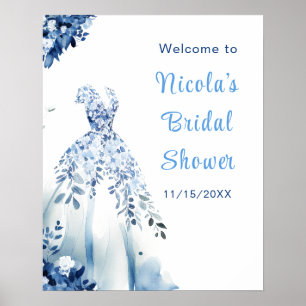 Affiche Belle Fête des mariées Florale Bleue Bienvenue
