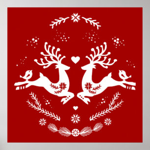 Affiche Belle Fête Scandi Rouge Blanc Noël Cerf