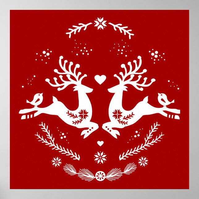 Affiche Belle Fête Scandi Rouge Blanc Noël Cerf (Devant)