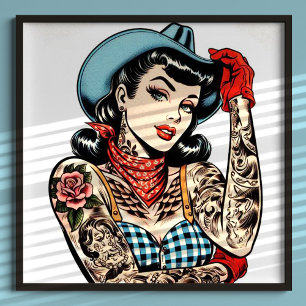 Affiche Belle fille au tatouage en caricature