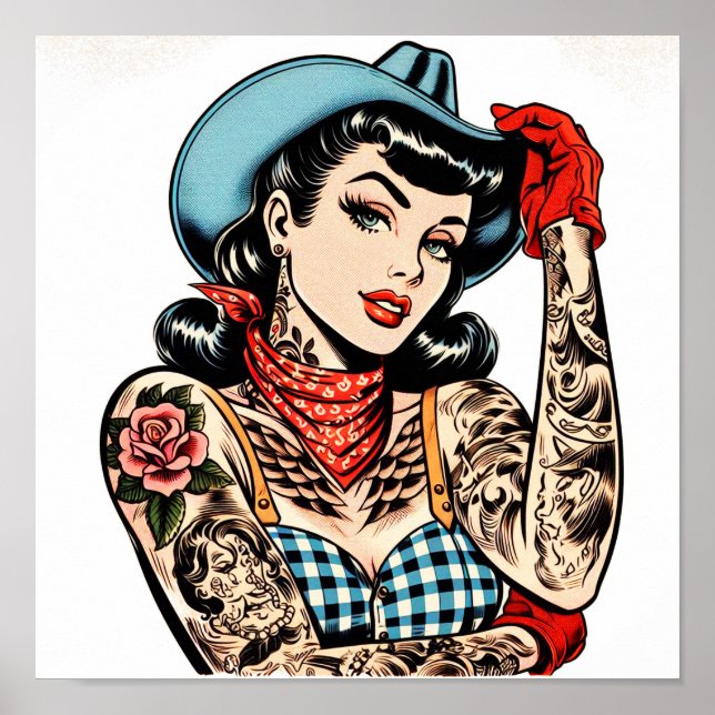 Affiche Belle fille au tatouage en caricature (Devant)