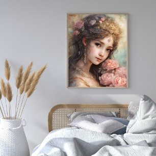 Affiche Belle Fille aux Roses Roses