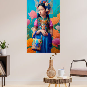 Affiche Belle fille avec sac à main et foulard