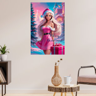 Affiche Belle fille de Noël rose 01