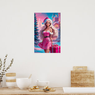 Affiche Belle fille de Noël rose 01
