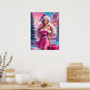 Affiche Belle Fille de Noël Rose 01