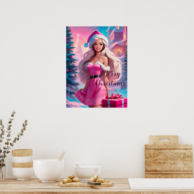 Affiche Belle Fille de Noël Rose 01 (Cuisine)