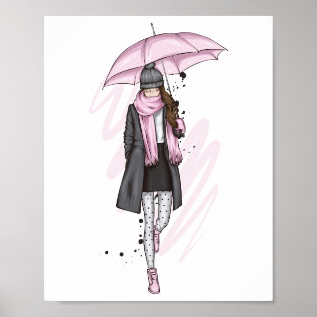 Affiche Belle fille en vêtements élégants avec mode acc (Devant)