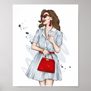 Affiche Belle fille en vêtements élégants avec mode acc