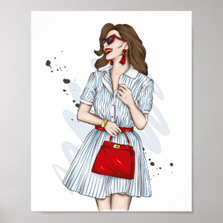 Affiche Belle fille en vêtements élégants avec mode acc