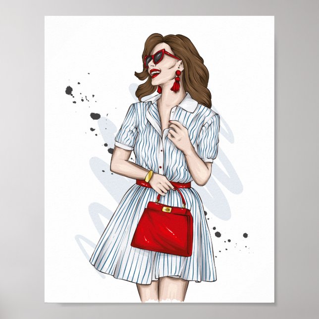 Affiche Belle fille en vêtements élégants avec mode acc (Devant)
