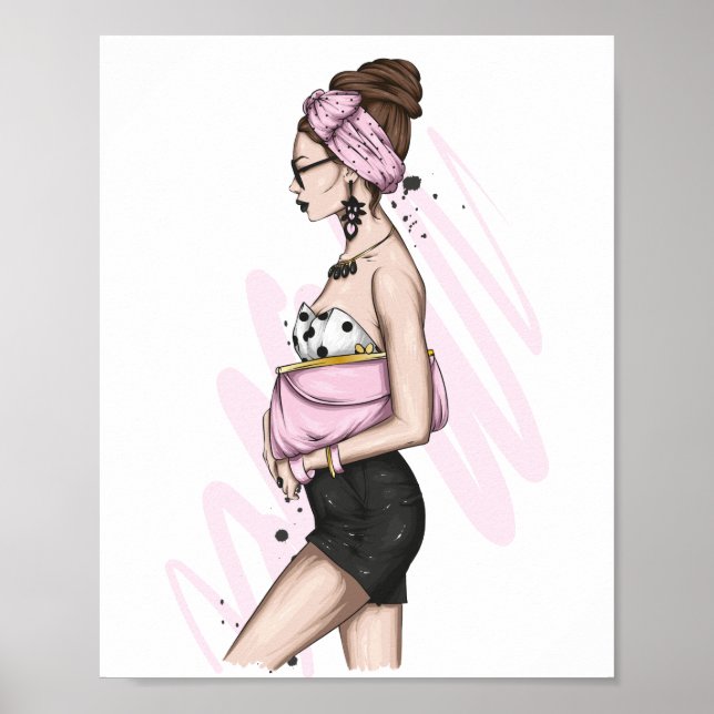Affiche Belle fille en vêtements élégants avec mode acc (Devant)