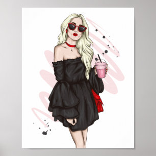 Affiche Belle fille en vêtements stylisés avec mode acc