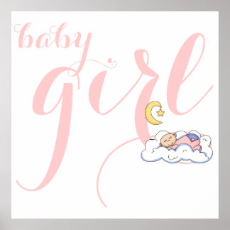Affiche Belle fille endormie typographie pink pépinière