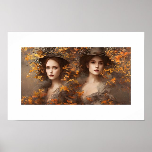 Affiche Belle fille entourée de feuilles (Devant)