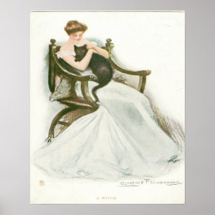 Affiche Belle fille et chat noir