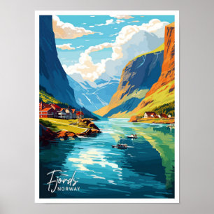 Affiche Belle Fjords Norvège Art Voyage illustration