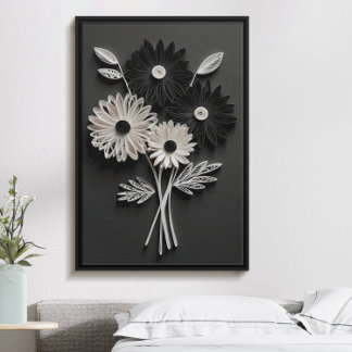 Affiche Belle fleur de quill noir et blanc monochrome