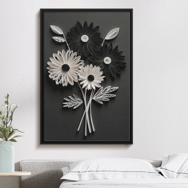 Affiche Belle fleur de quill noir et blanc monochrome (Créateur téléchargé)