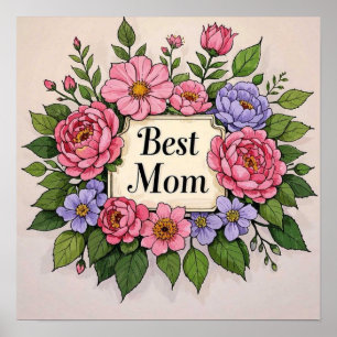 Affiche Belle Fleur Pinkish Meilleure Maman