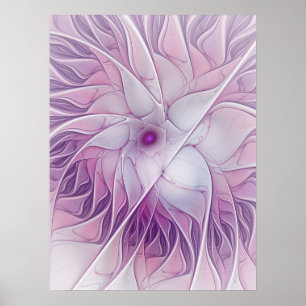 Affiche Belle Fleur rose moderne Fractal Art Abstrait