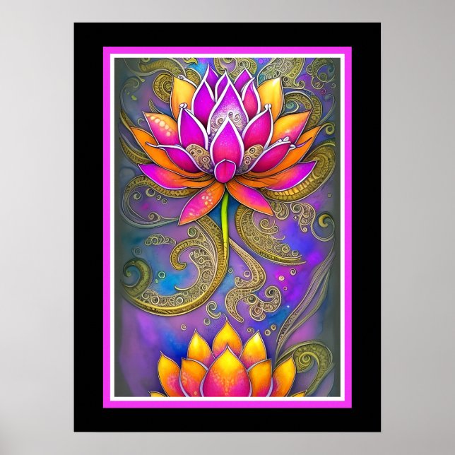 Affiche Belle Fleurs de Lotus Rose Ornat Vibrant (Devant)