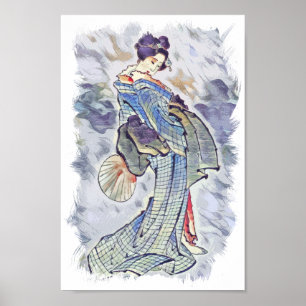 Affiche Belle Geisha Vintage Hokusai art japonais