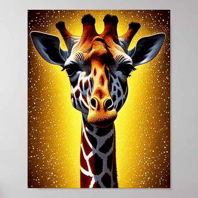 Affiche Belle Giraffe avec une Parties scintillant d'or (Devant)