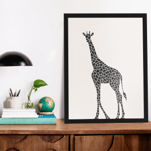 Affiche Belle Giraffe sauvage noire et blanche