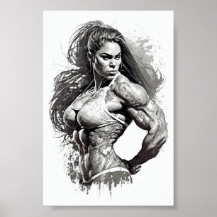Affiche Belle Gym Girl Flexant Ses Muscles