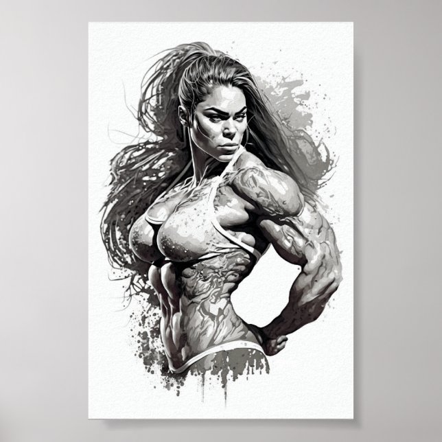 Affiche Belle Gym Girl Flexant Ses Muscles (Devant)
