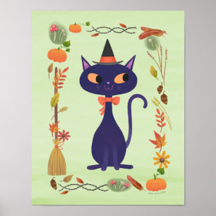 Affiche Belle Halloween sorcière Art Chat Imprimer