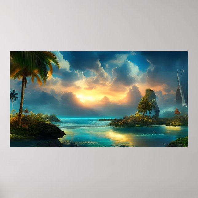Affiche Belle île tropicale Paysage Mer bleue (Devant)