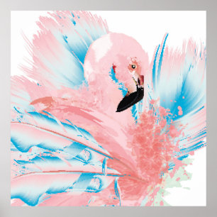Affiche Belle illustration avec du flamant rose dessiné et