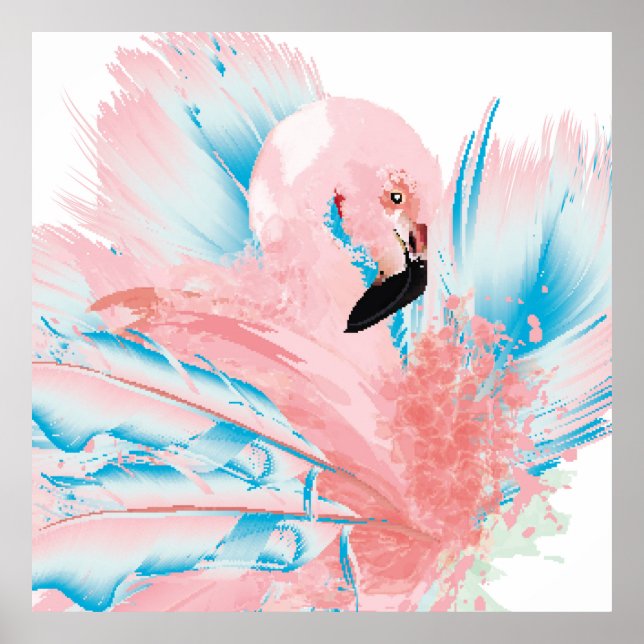 Affiche Belle illustration avec du flamant rose dessiné et (Devant)