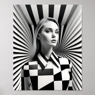 Affiche Belle illustration d'art féminin noir et blanc