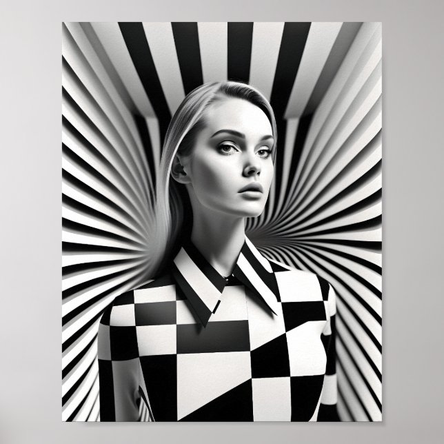 Affiche Belle illustration d'art féminin noir et blanc (Devant)