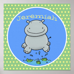 Affiche Belle illustration de dessin animé de l'hippo saut