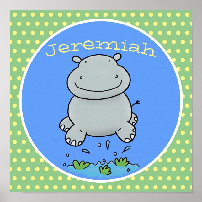 Affiche Belle illustration de dessin animé de l'hippo saut (Devant)