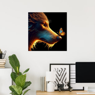 Affiche Belle image de Loup et Papillon en contre-jour dor